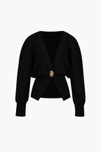 V-Neck Knit Cardigan with Gold-Tone Button Placket