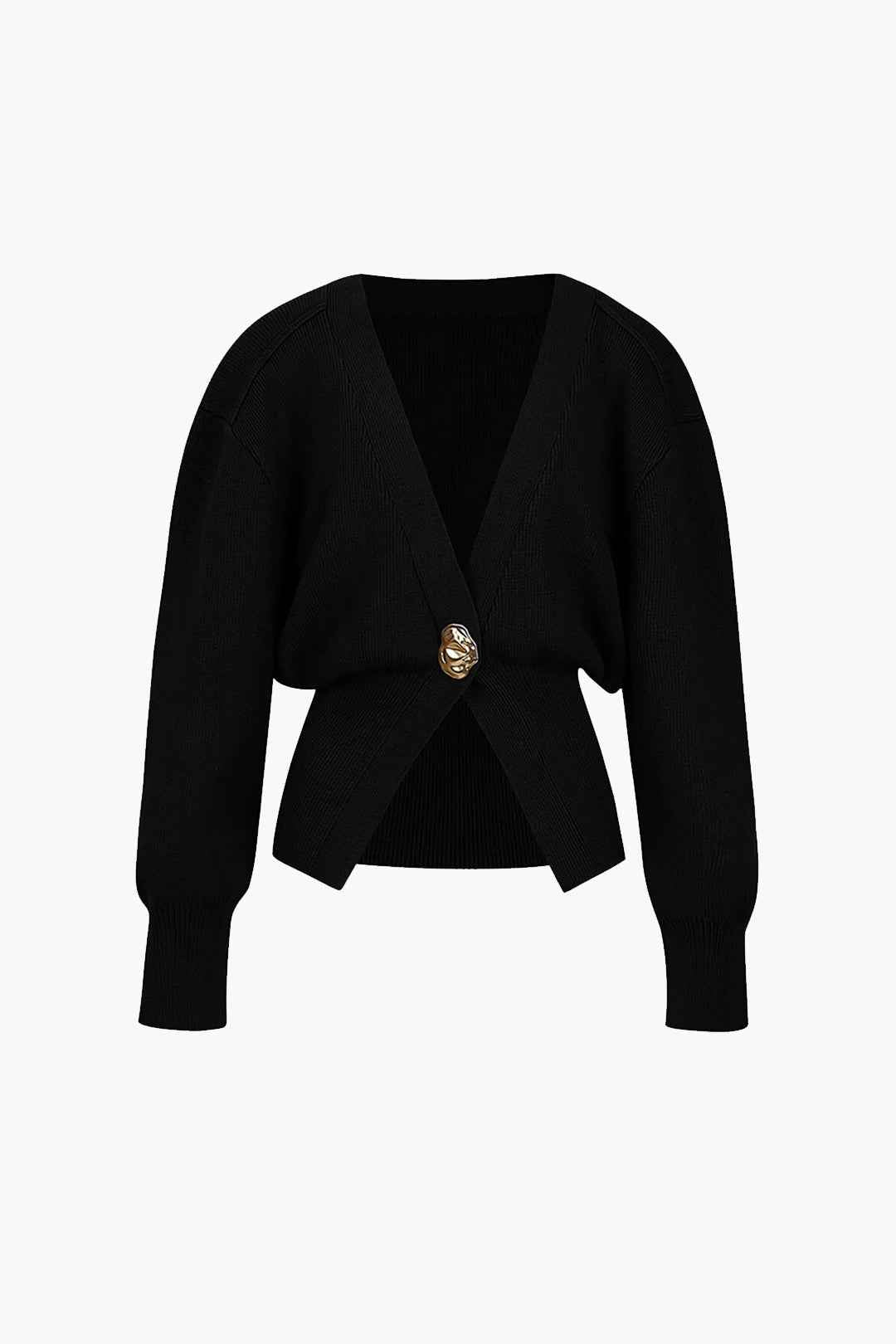 V-Neck Knit Cardigan with Gold-Tone Button Placket