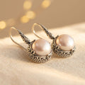 Silver-Tone Pearl Inlay Earrings