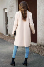 Solid Colour Longline Coat with Notched Collar and Buttons