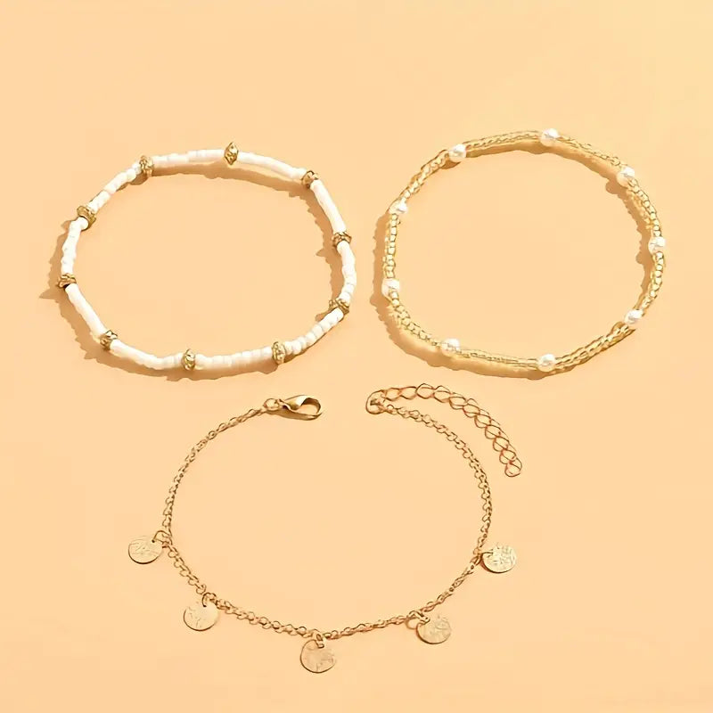 Three-Piece Layered Gold-Tone Anklet Set