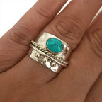 Wide Two-Tone Band Ring with Round Turquoise-Look Stone