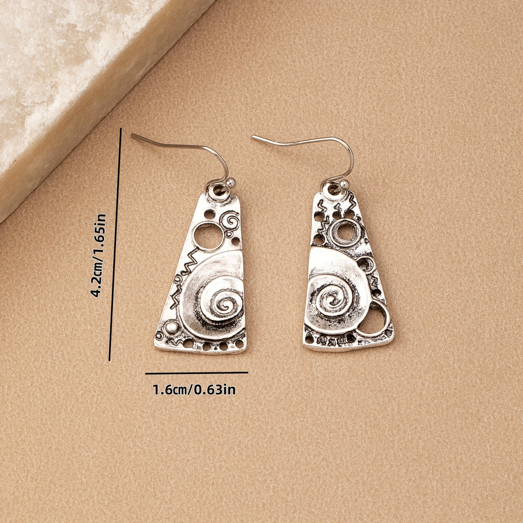 Bohemian Spiral Engraved Ethnic Drop Earrings