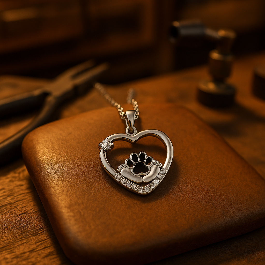 Ketting met hondenpootafdruk en zirkonia