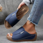 Platform Wedge Slide Sandals with Wide Front Strap