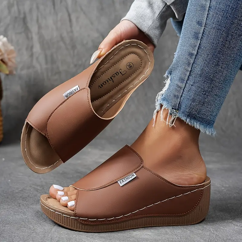Platform Wedge Slide Sandals with Wide Front Strap