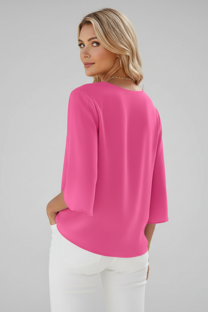 Felicity Women's V Neck 3/4 Sleeve Blouse
