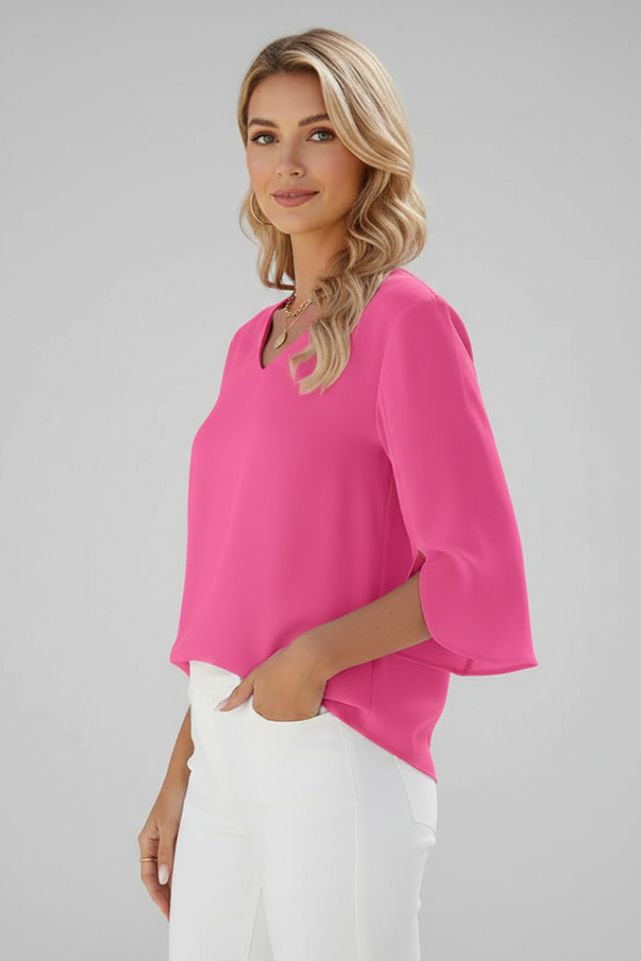 Felicity Women's V Neck 3/4 Sleeve Blouse