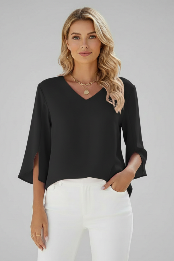Felicity Women's V Neck 3/4 Sleeve Blouse