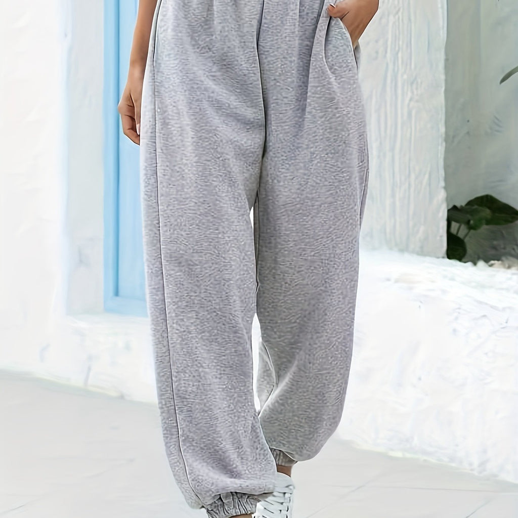 Joggingbroek met hoge taille, rechte pijp en zijzakken