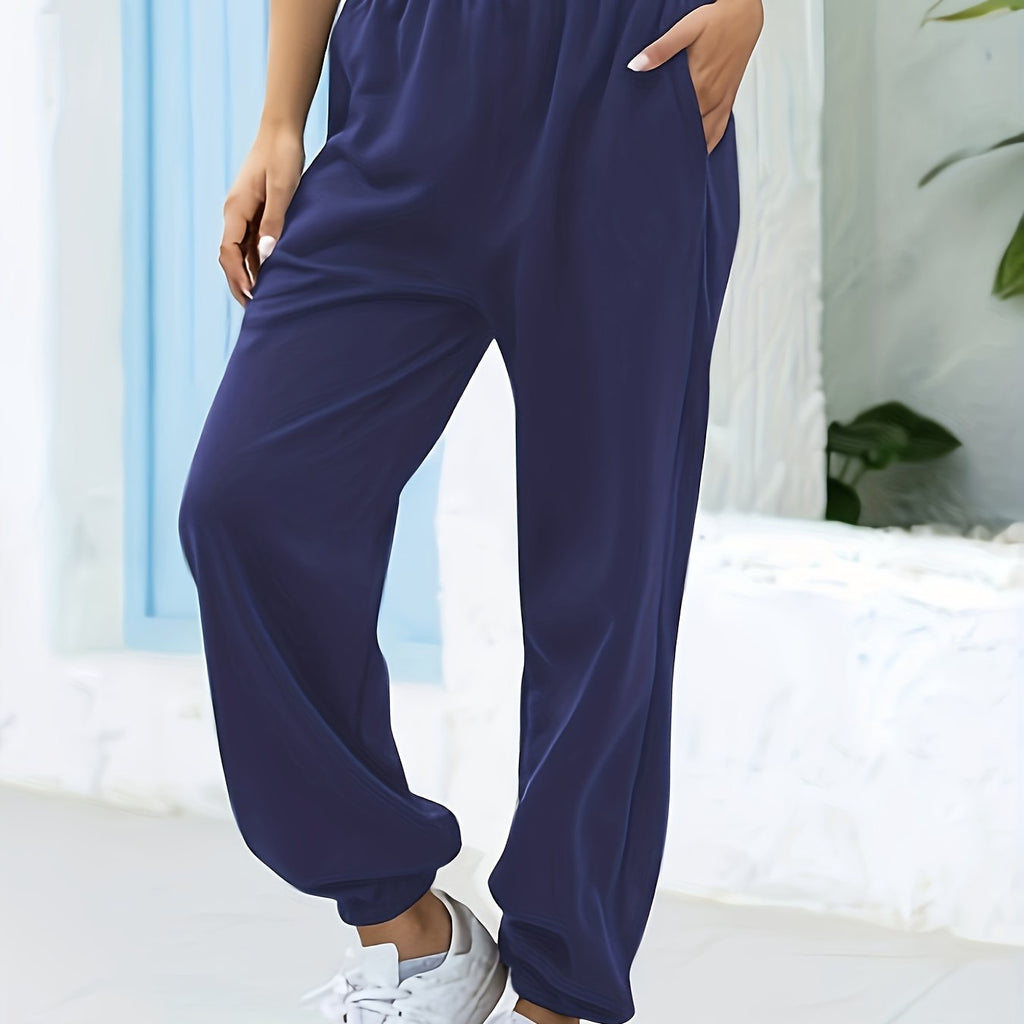 Joggingbroek met hoge taille, rechte pijp en zijzakken