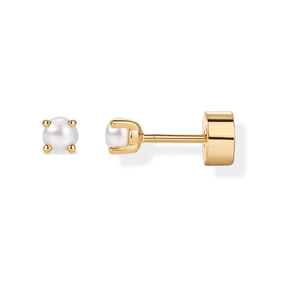 Dainty Pearl Stud Earrings in Gold Tone