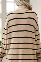 Striped Open-Front Cardigan with Long Sleeves and Soft Knit