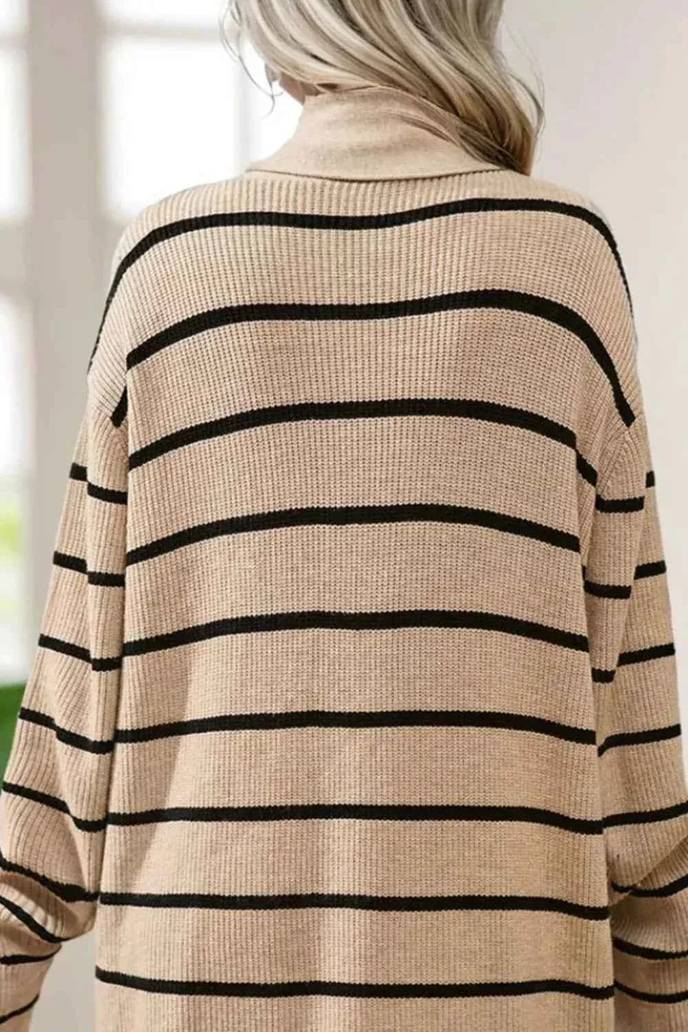 Striped Open-Front Cardigan with Long Sleeves and Soft Knit