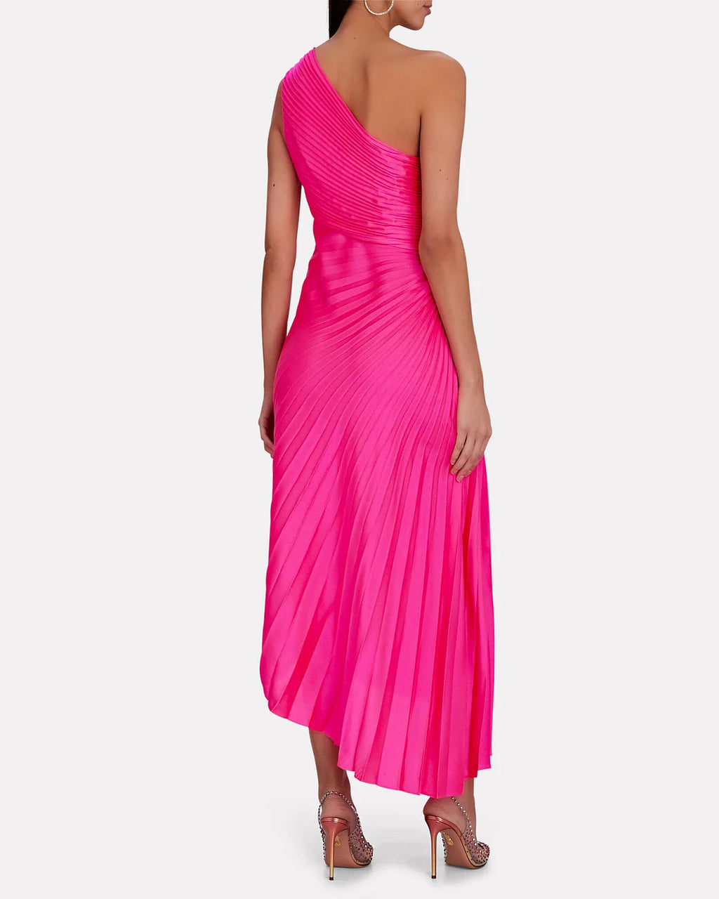 One-Shoulder Pleated Asymmetric Hem Maxi Dress