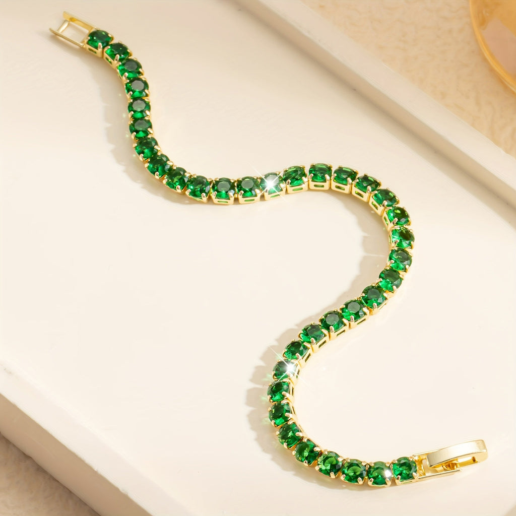 Bohemian Emerald-Green Zirconia Gold-Plated Tennis Bracelet