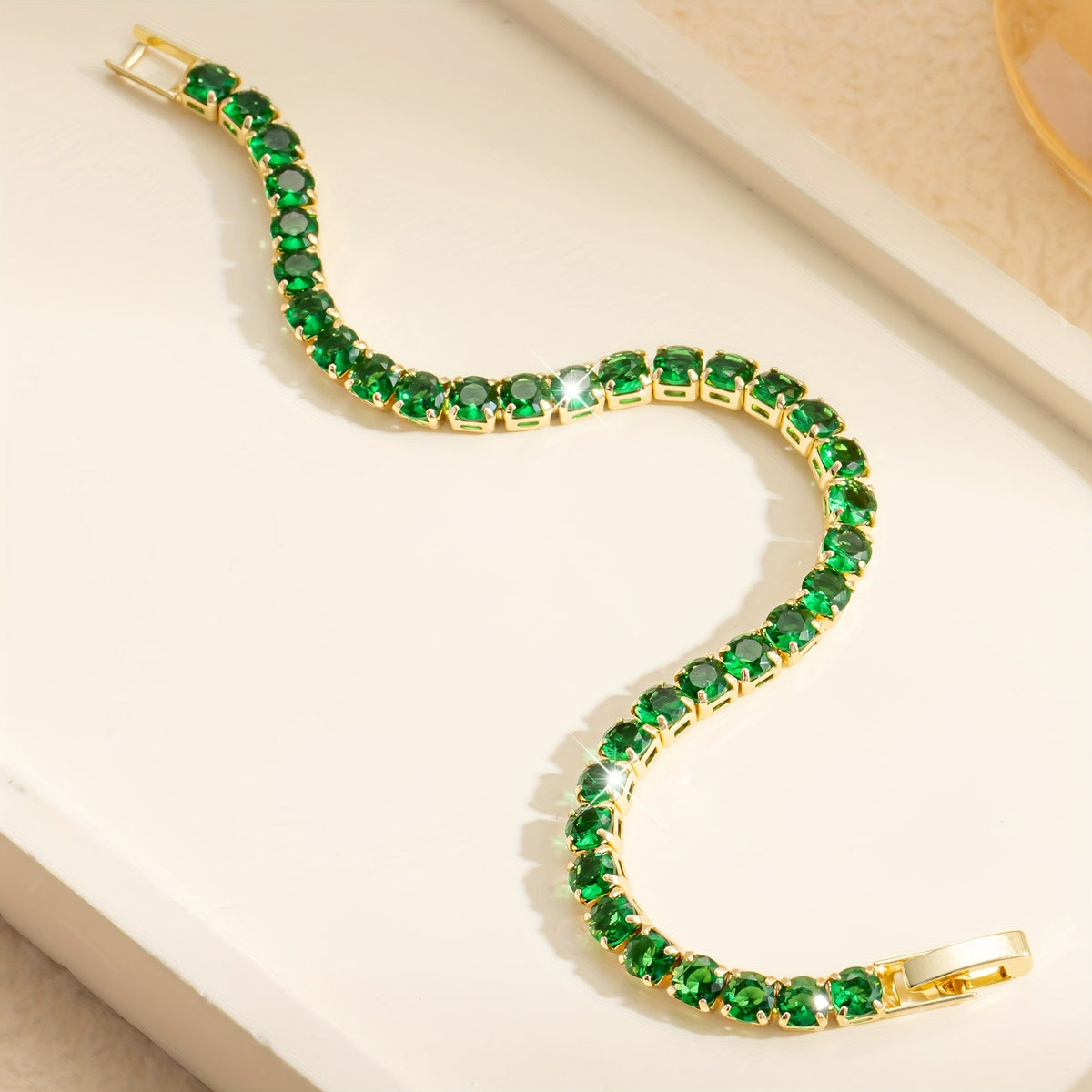 Bohemian Emerald-Green Zirconia Gold-Plated Tennis Bracelet