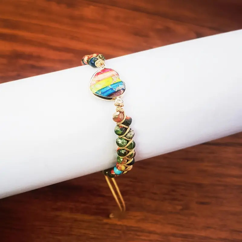 Rainbow Heart Centrepiece Bead Bracelet