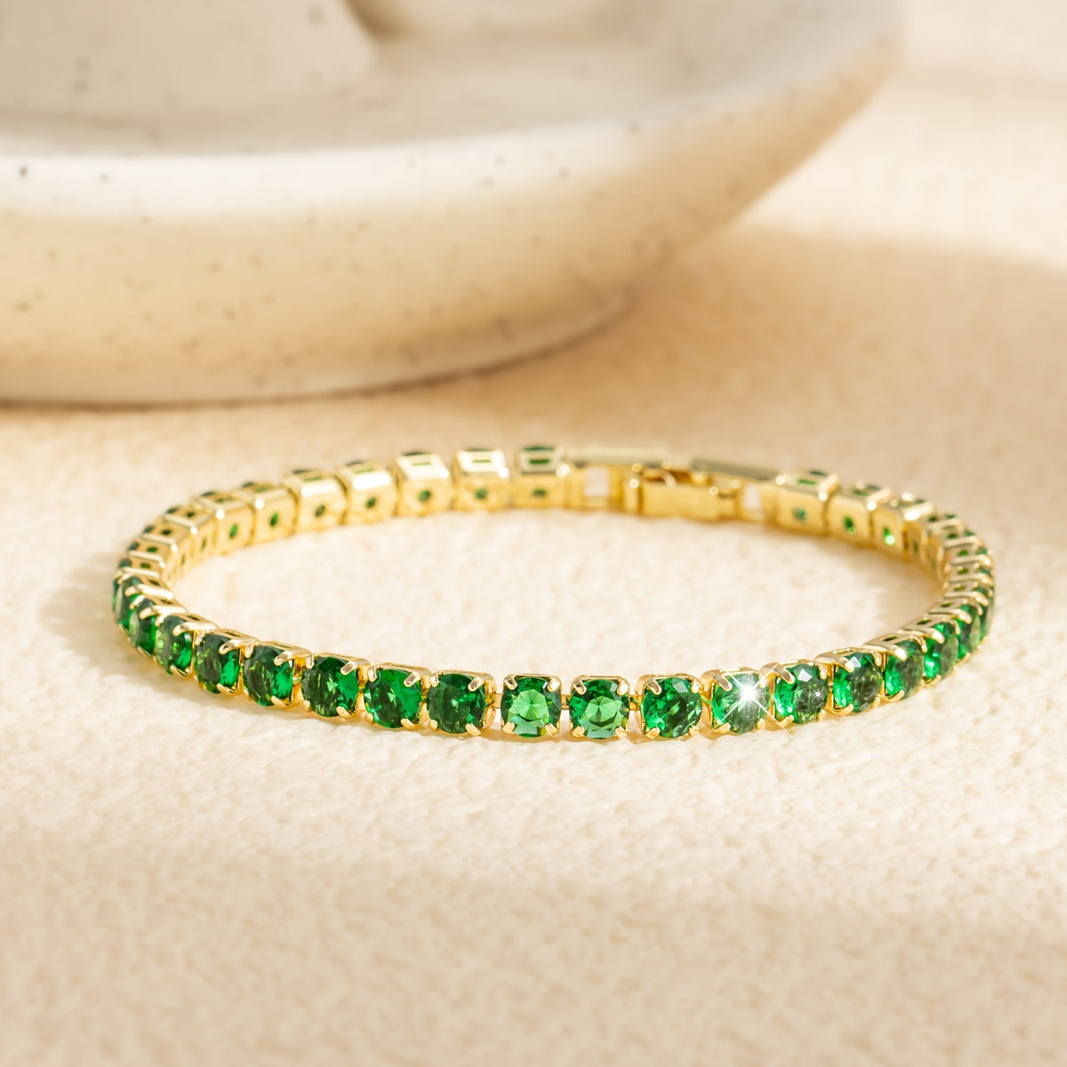 Bohemian Emerald-Green Zirconia Gold-Plated Tennis Bracelet