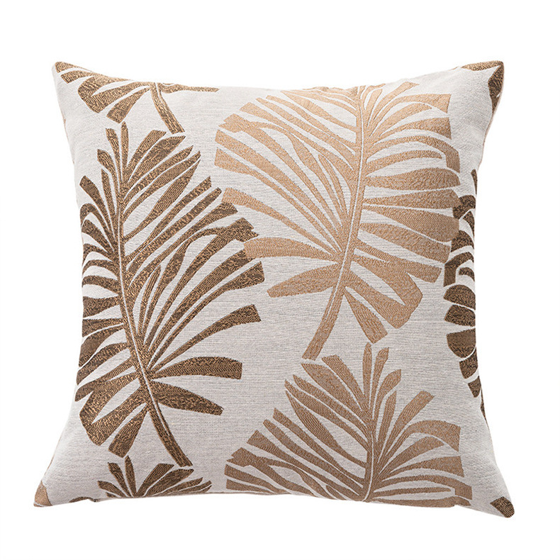 Linen Cushion Cover – Printed Leaf Decorative Pillow Cover for Sofa & Bed