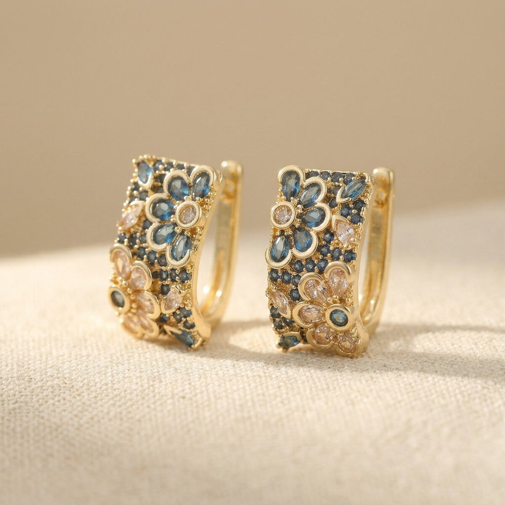 Vintage-Style Blue Zirconia Hoop Earrings