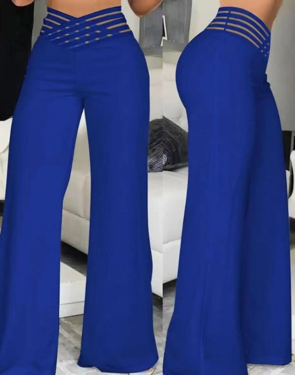 Flared broek met hoge taille en doorschijnende meshvlakken