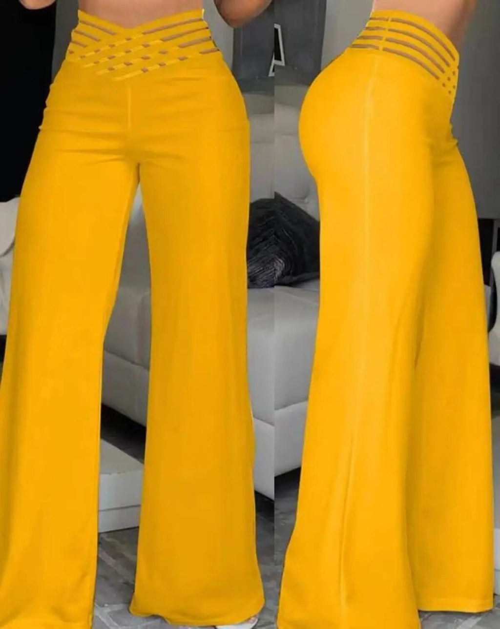 Flared broek met hoge taille en doorschijnende meshvlakken