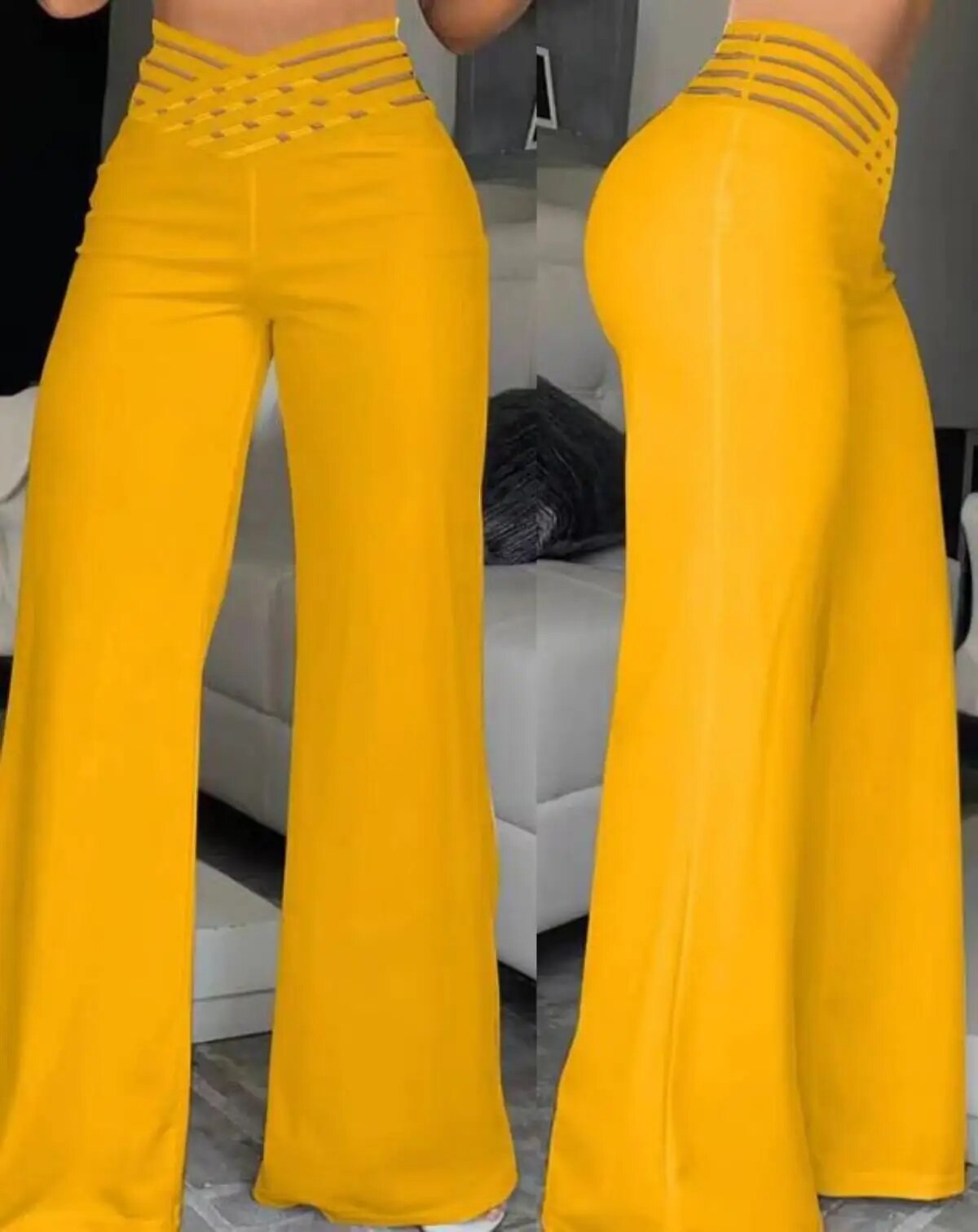 Flared broek met hoge taille en doorschijnende meshvlakken