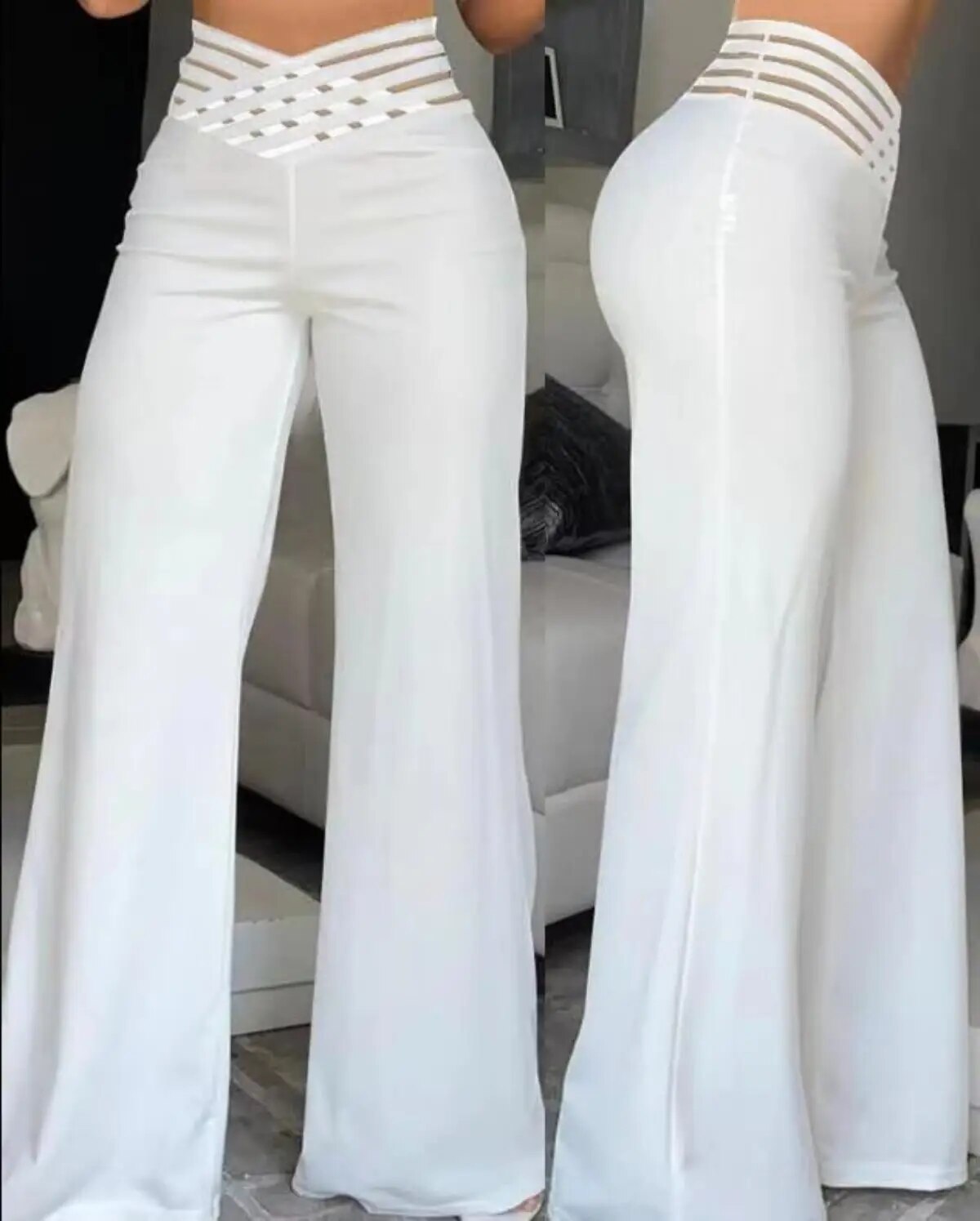 Flared broek met hoge taille en doorschijnende meshvlakken