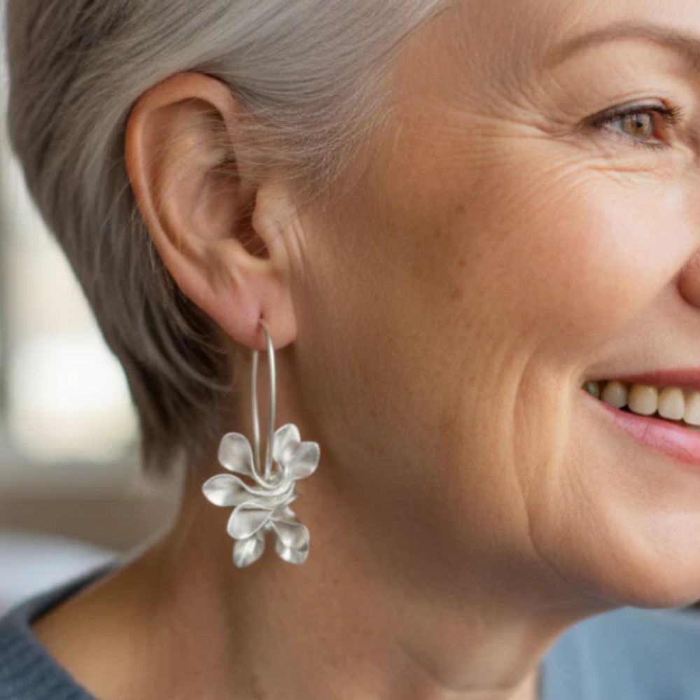 Vintage-Style Irregular Blossom Silver-Tone Earrings