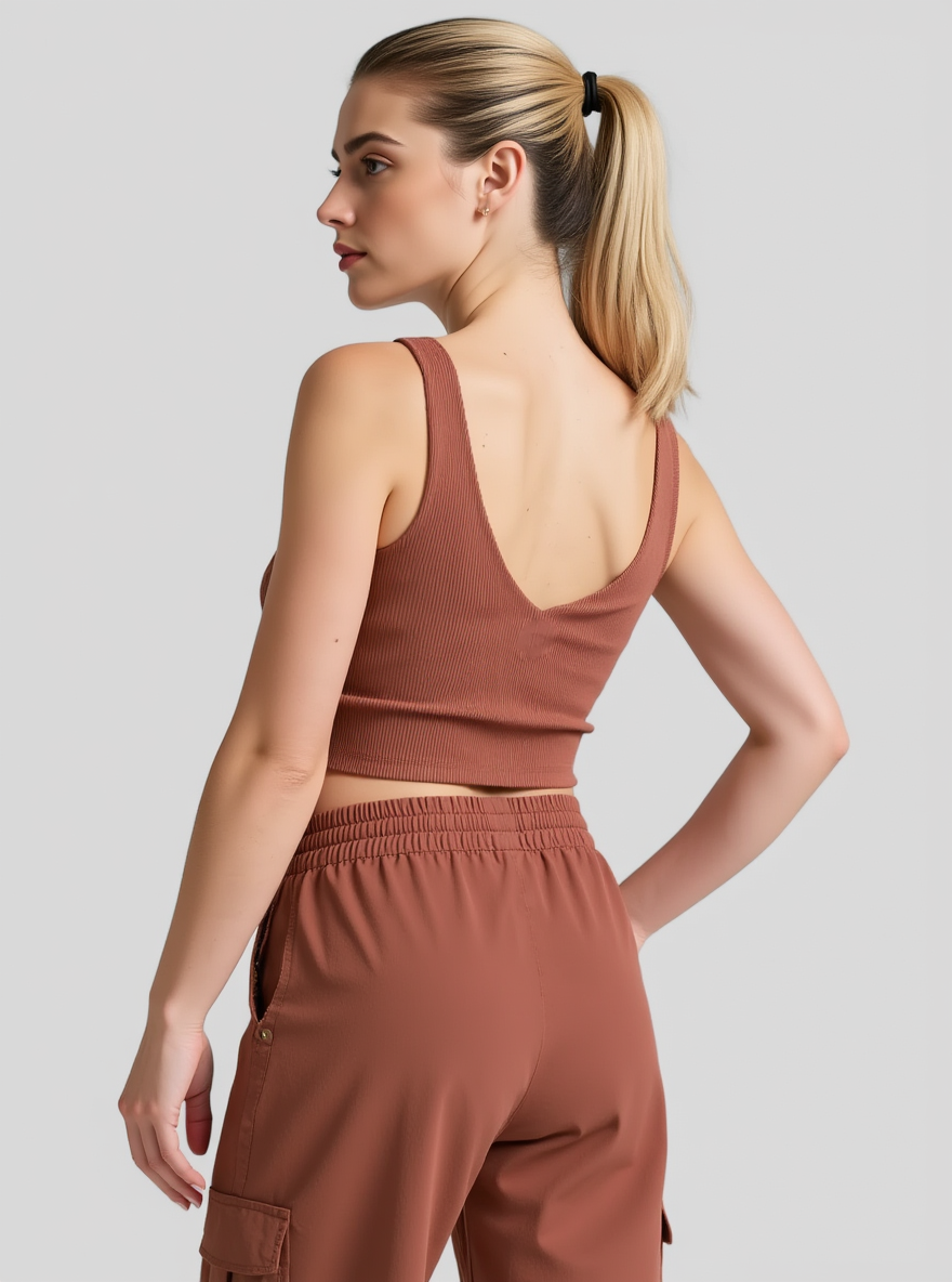 Geribbelde katoenen cropped tanktop met V-hals en lage rug