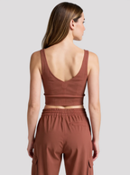 Geribbelde katoenen cropped tanktop met V-hals en lage rug