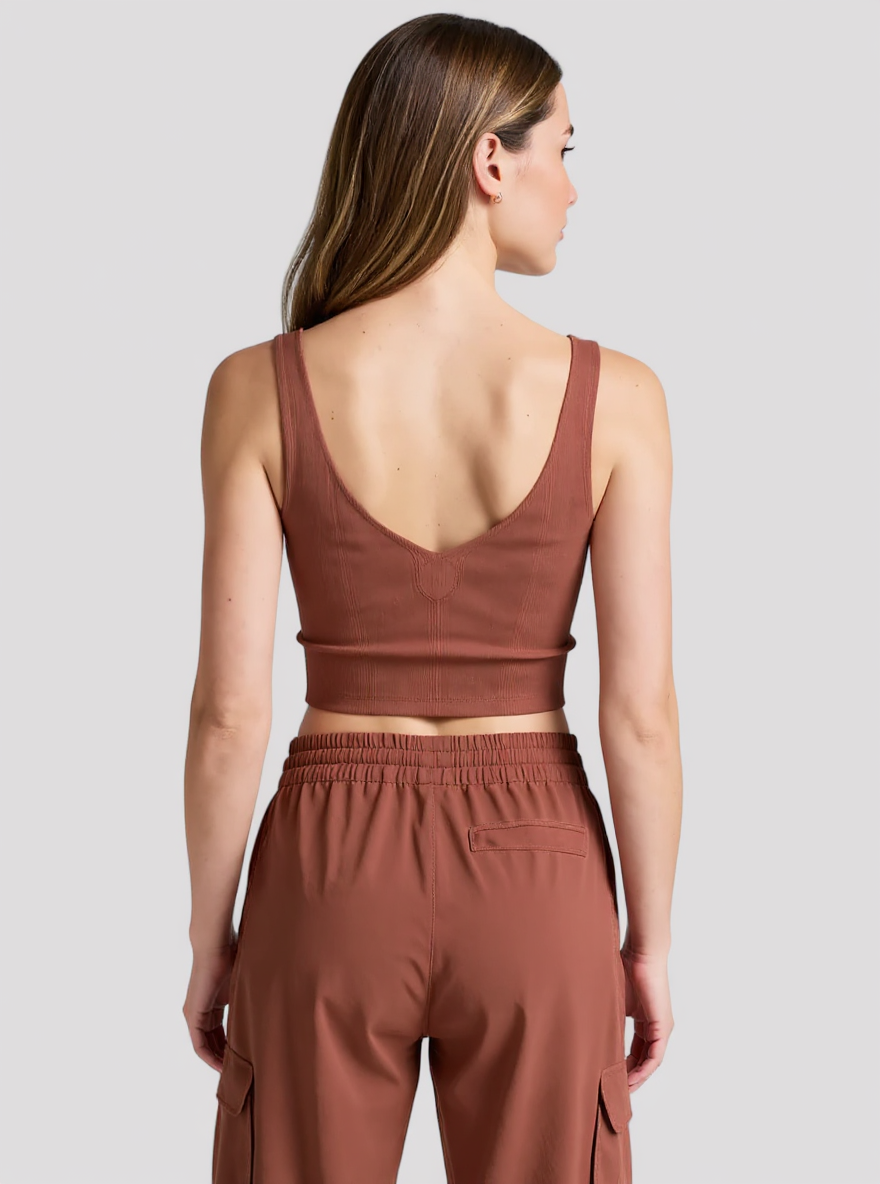 Geribbelde katoenen cropped tanktop met V-hals en lage rug