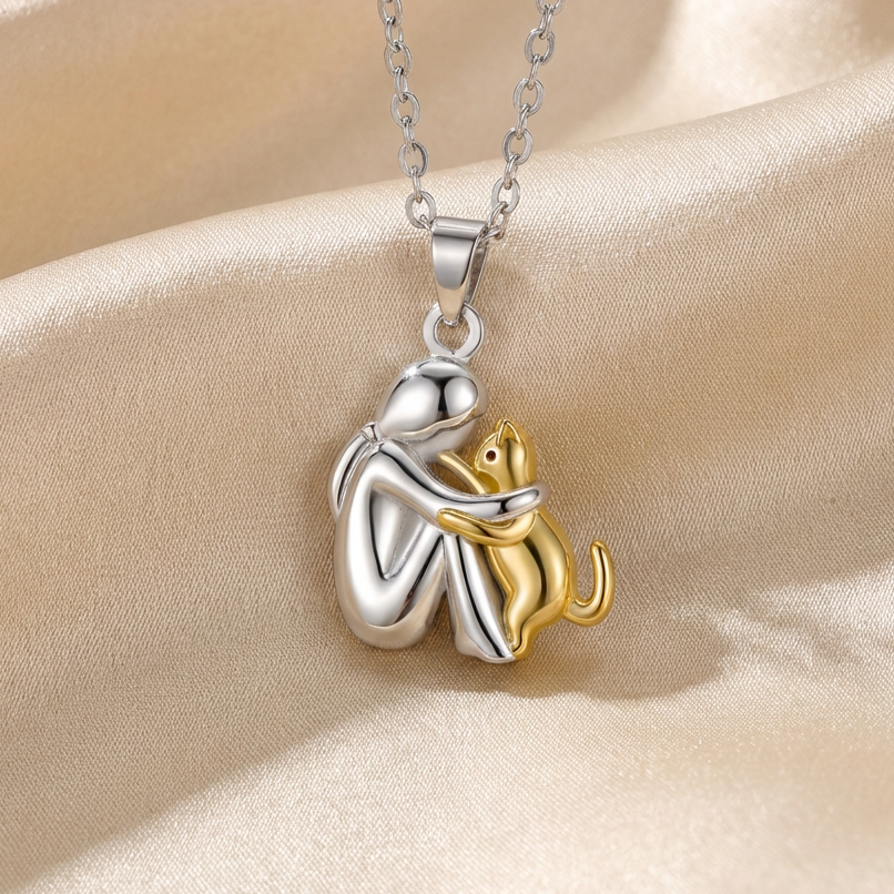 Two-Tone Cat Pendant Necklace