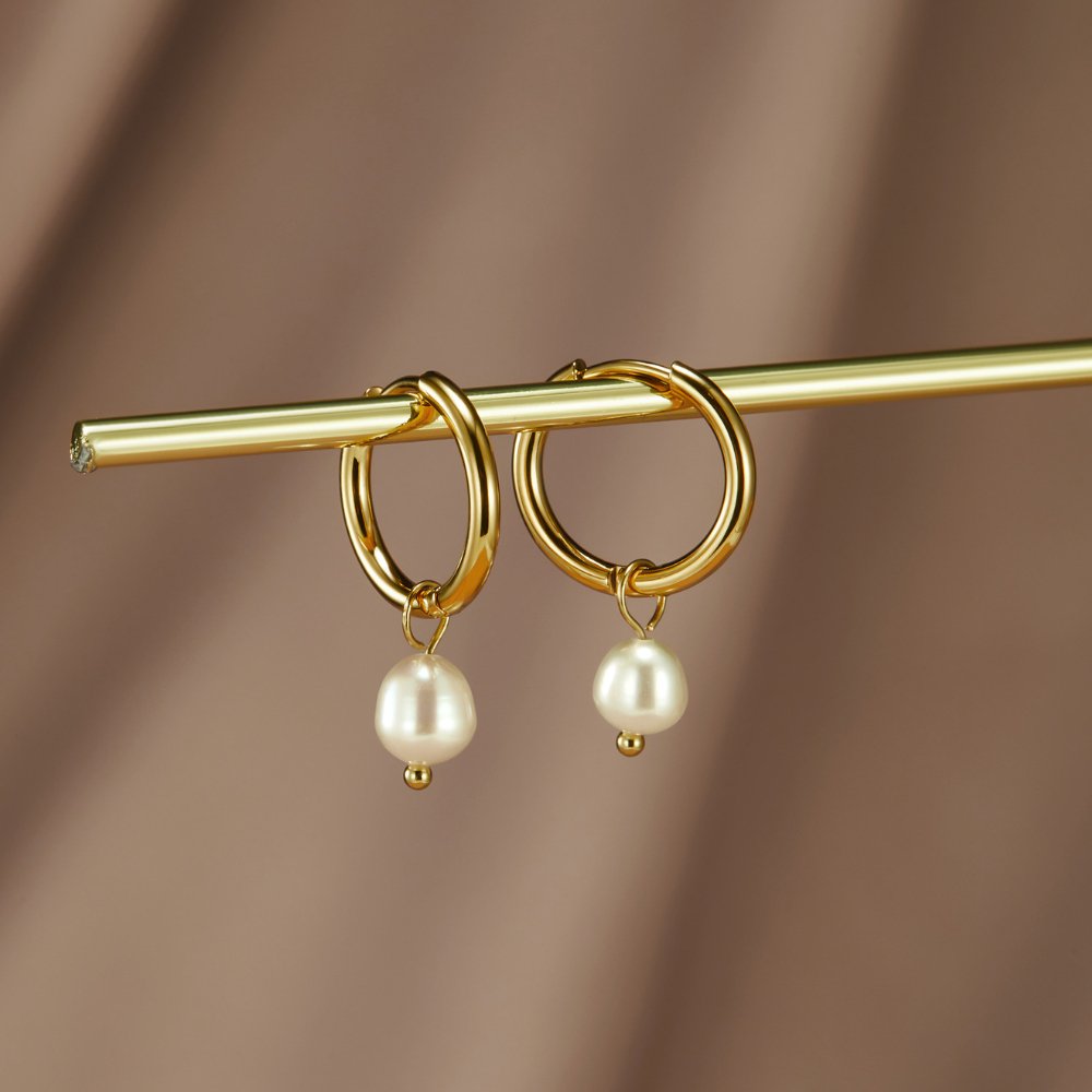 Freshwater Pearl Bar Hoop Earrings