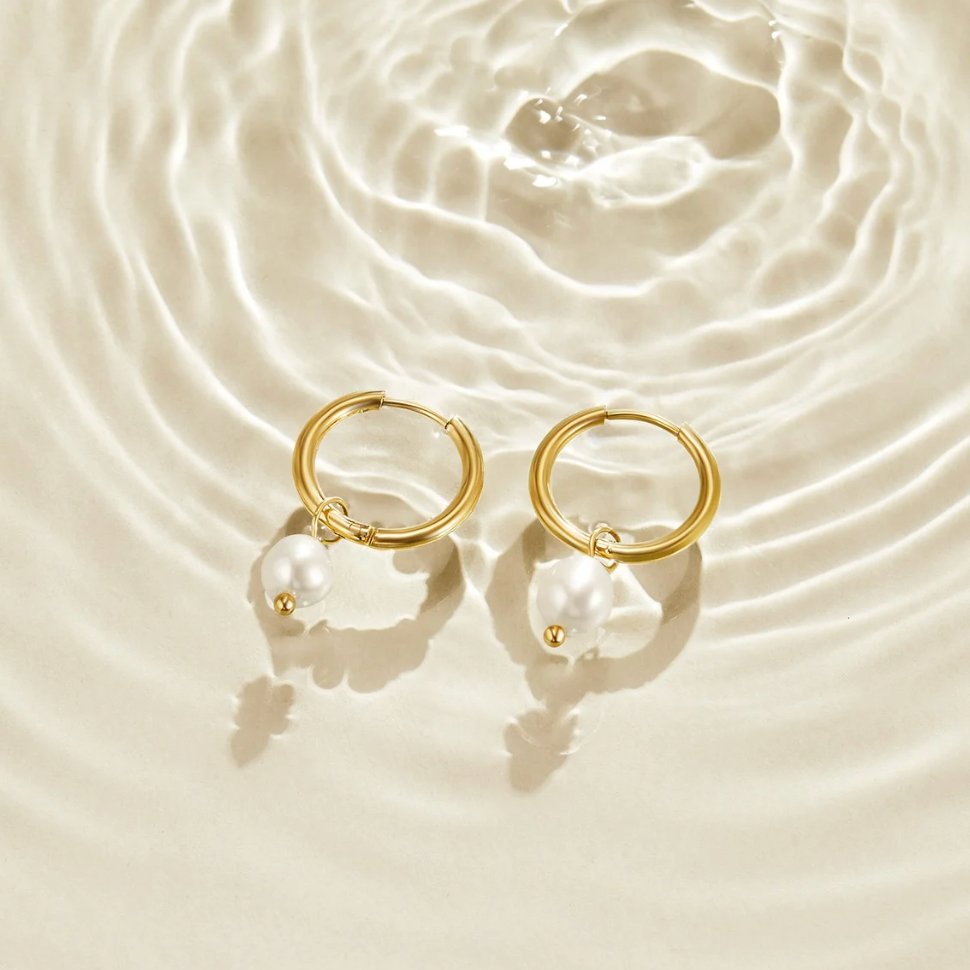 Freshwater Pearl Bar Hoop Earrings