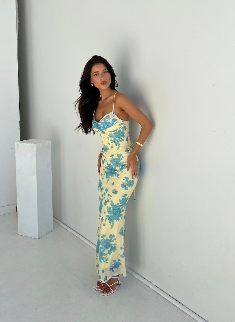 Floral Strappy Sleeveless Fitted Maxi Dress
