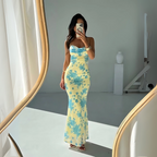 Floral Strappy Sleeveless Fitted Maxi Dress