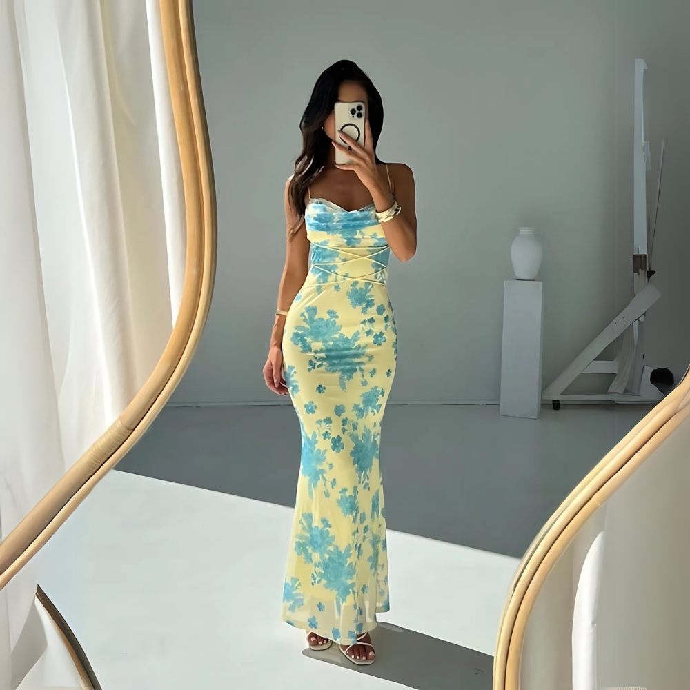Floral Strappy Sleeveless Fitted Maxi Dress