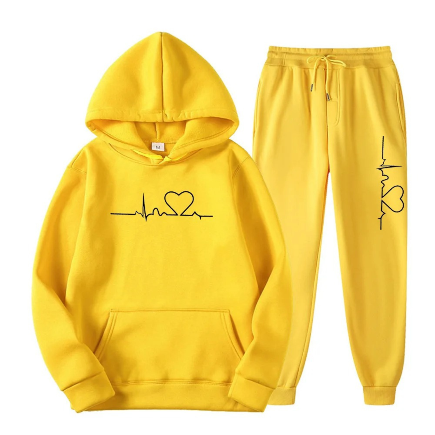 Hoodie and Jogger Loungewear Set with Heart Line Motif