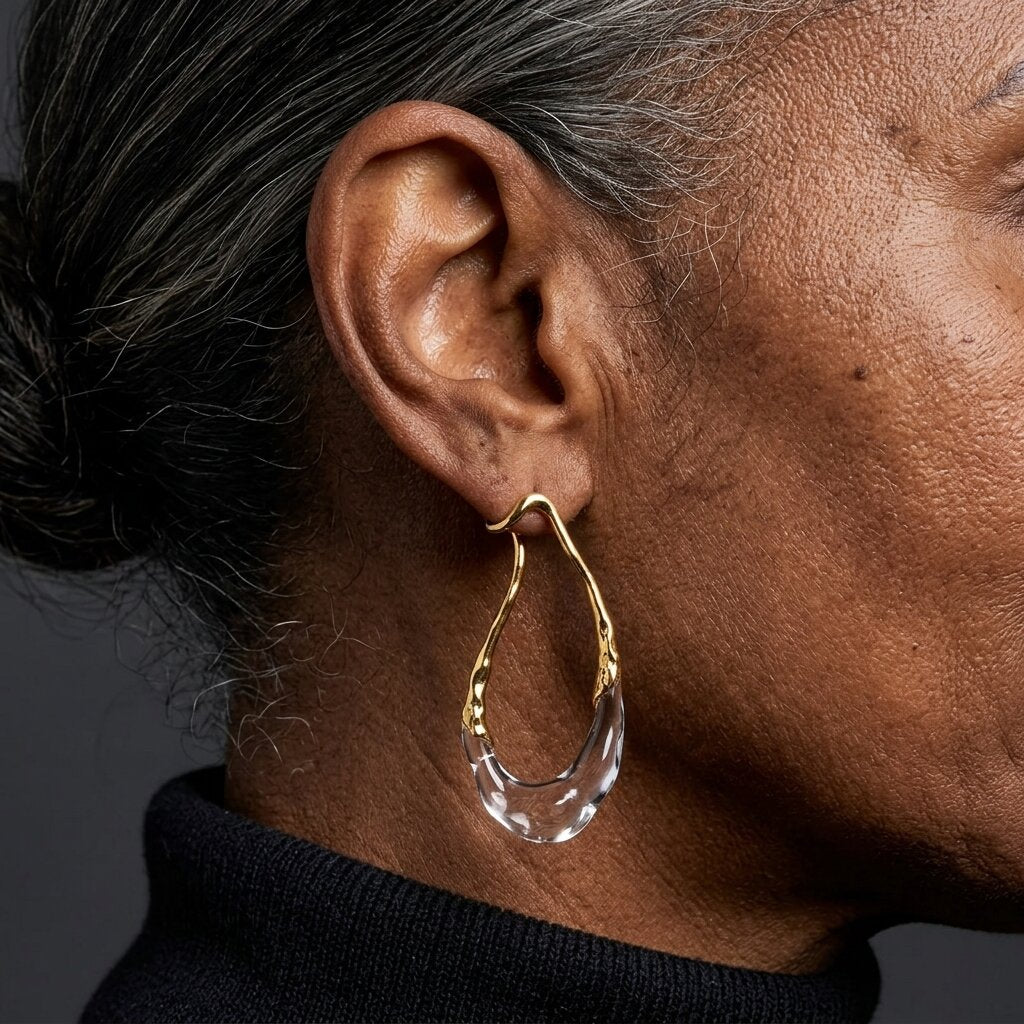 Geometric Hoop Earrings with Translucent Resin Droplet