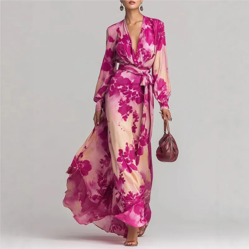 Floral Print Wrap Front Relaxed Maxi Dress