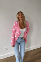 Cardigan à imprimé cœurs, col V, boutonné et manches longues