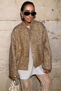 Sequin Embellished Coat with Stand Collar and Flap Pockets
