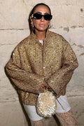 Sequin Embellished Coat with Stand Collar and Flap Pockets