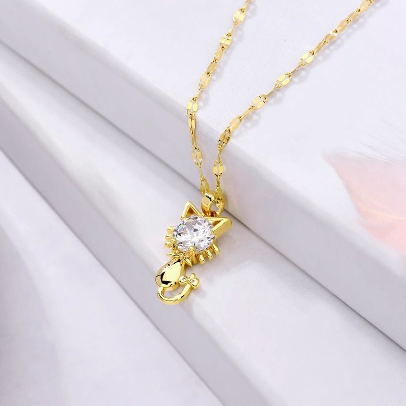 Vergulde kattenketting met zirkoon