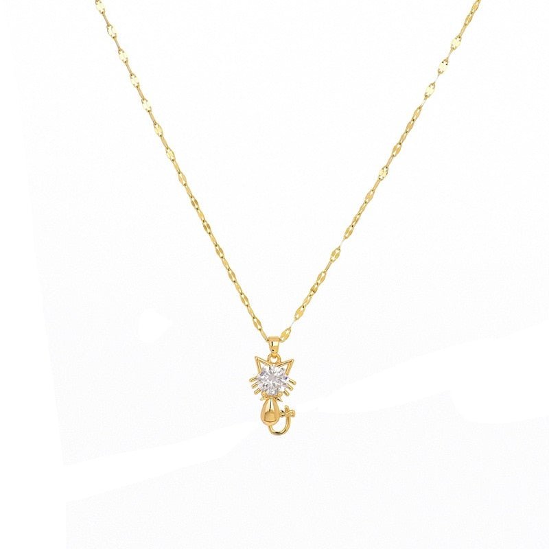 Vergulde kattenketting met zirkoon