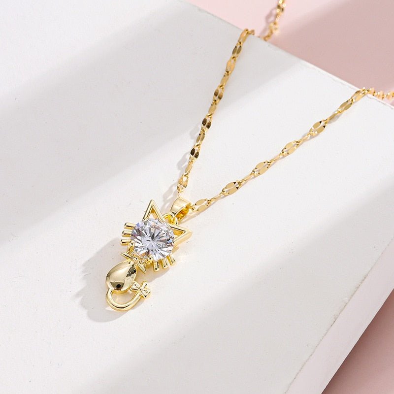 Vergulde kattenketting met zirkoon