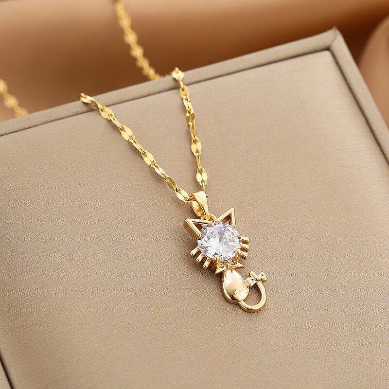 Vergulde kattenketting met zirkoon