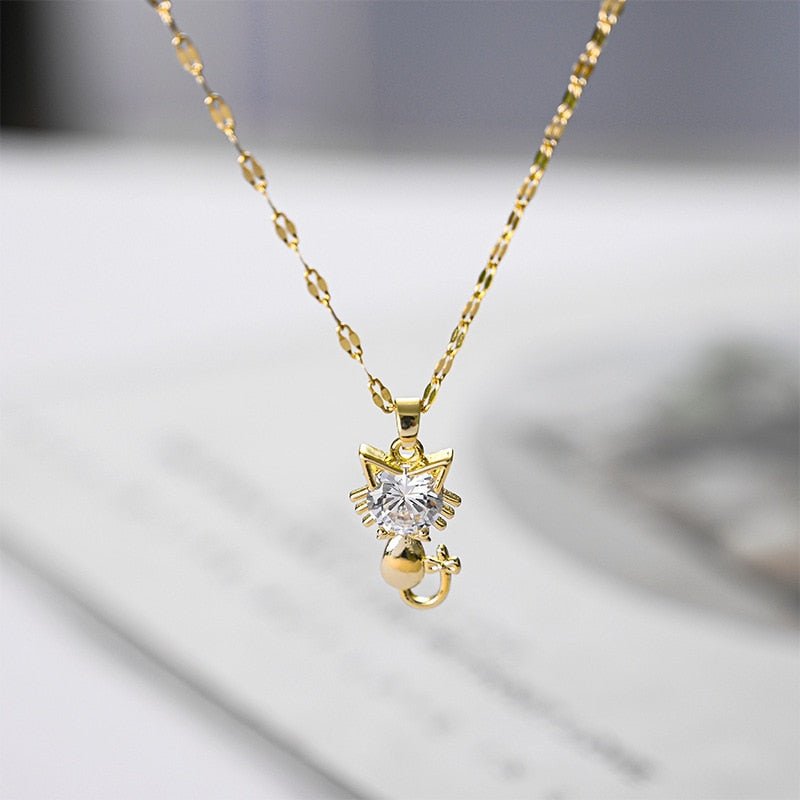 Vergulde kattenketting met zirkoon